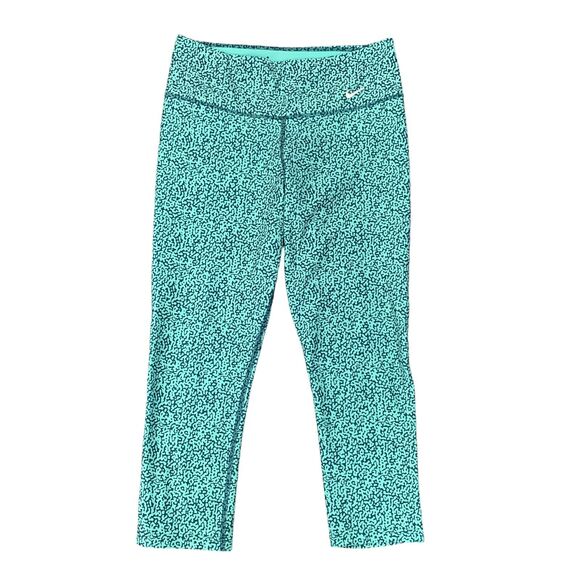 Nike Leggings Womens S Small Teal Aqua Dri Fit Legend 2.0 Mezzo TGT Capri Swoosh - Picture 1 of 13